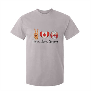 Peace Love Soccer T Shirt For Kid Proud Canadian Fan Gift TS12 Ice Gray Print Your Wear