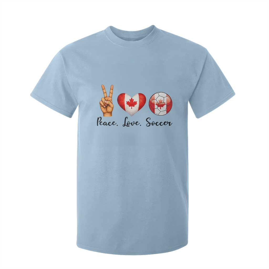 Peace Love Soccer T Shirt For Kid Proud Canadian Fan Gift TS12 Light Blue Print Your Wear