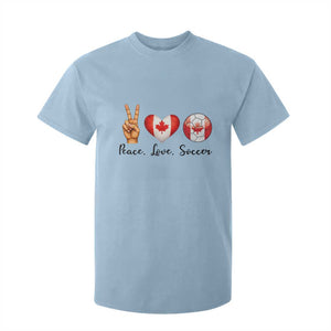 Peace Love Soccer T Shirt For Kid Proud Canadian Fan Gift TS12 Light Blue Print Your Wear