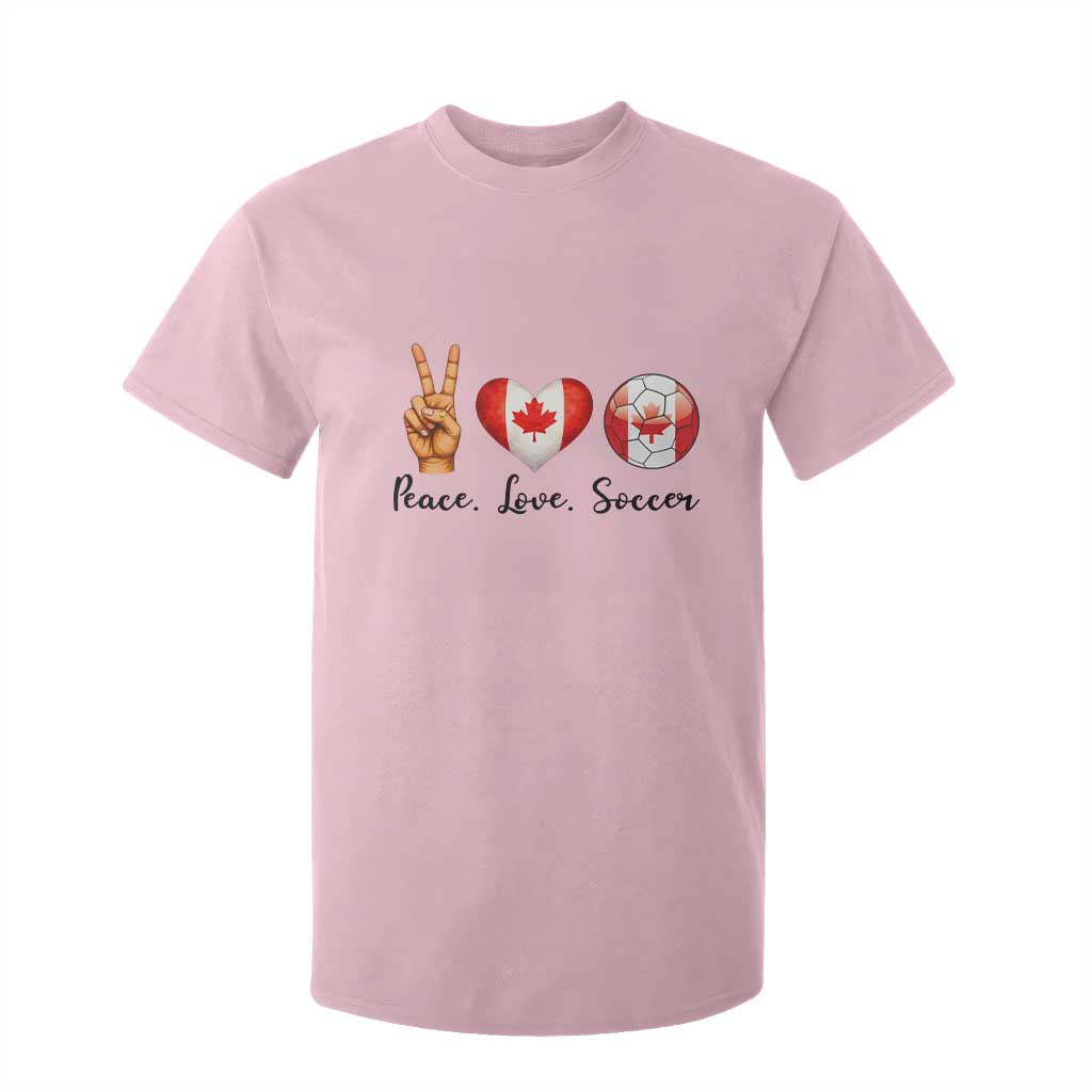 Peace Love Soccer T Shirt For Kid Proud Canadian Fan Gift TS12 Light Pink Print Your Wear