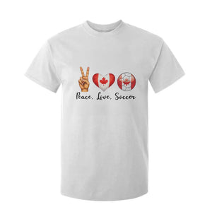 Peace Love Soccer T Shirt For Kid Proud Canadian Fan Gift TS12 White Print Your Wear
