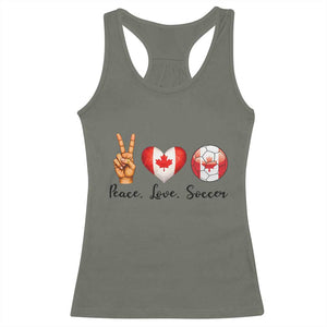 Peace Love Soccer Racerback Tank Top Proud Canadian Fan Gift TS12 Military Green Print Your Wear