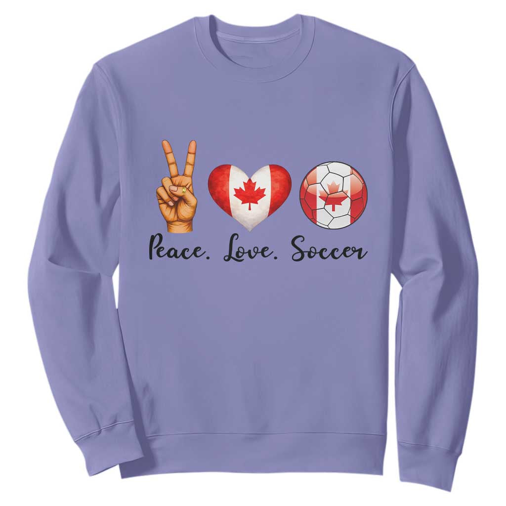 Peace Love Soccer Sweatshirt Proud Canadian Fan Gift TS12 Violet Print Your Wear
