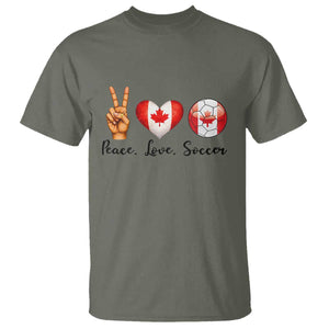 Peace Love Soccer T Shirt Proud Canadian Fan Gift TS12 Military Green Print Your Wear