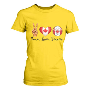 Peace Love Soccer T Shirt For Women Proud Canadian Fan Gift TS12 Daisy Print Your Wear