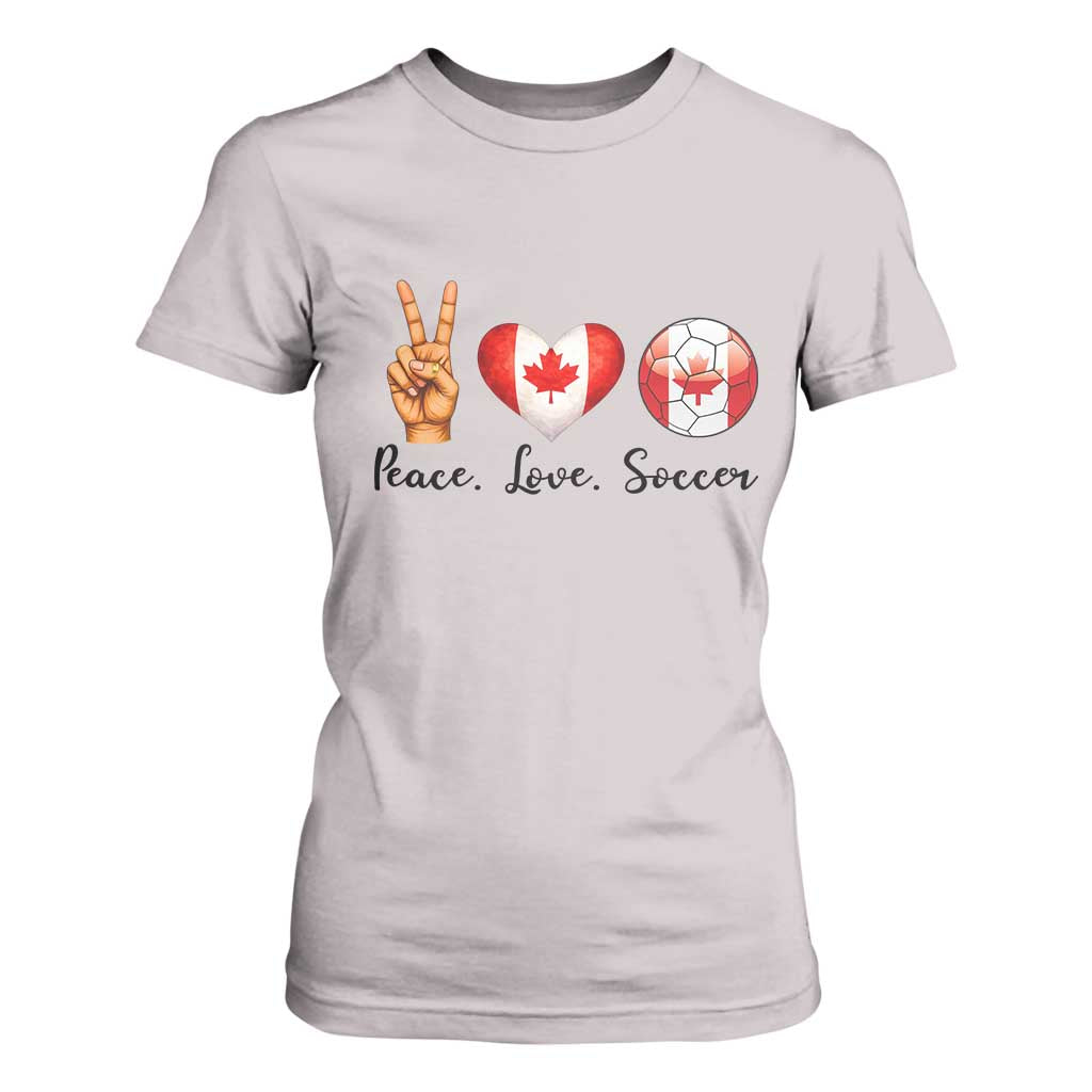 Peace Love Soccer T Shirt For Women Proud Canadian Fan Gift TS12 Ice Gray Print Your Wear