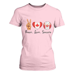 Peace Love Soccer T Shirt For Women Proud Canadian Fan Gift TS12 Light Pink Print Your Wear