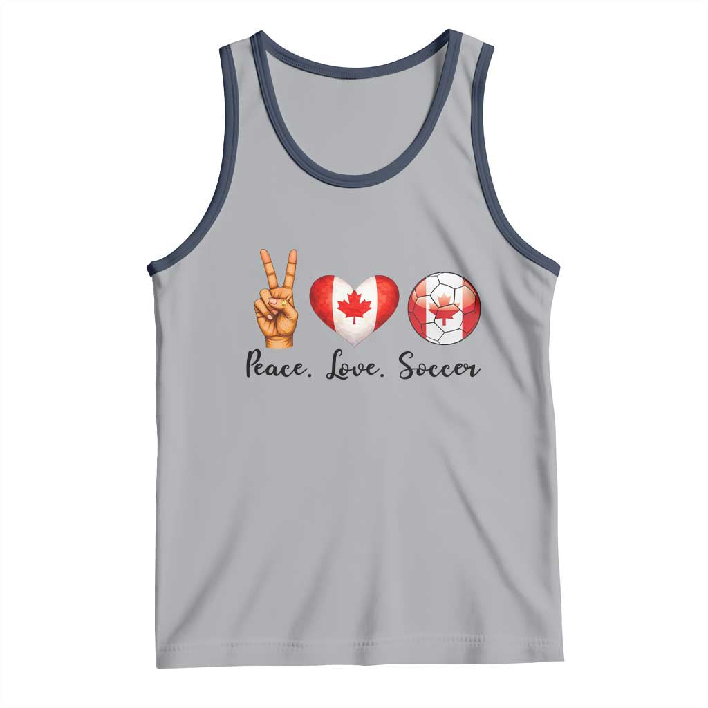 Peace Love Soccer Tank Top Proud Canadian Fan Gift TS12 Athletic Heather Navy Print Your Wear
