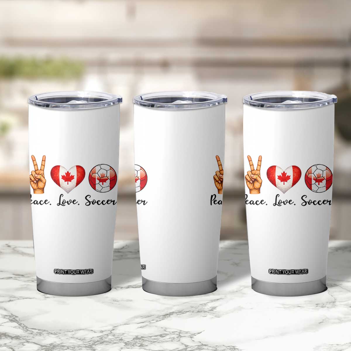 Peace Love Soccer Tumbler Cup Proud Canadian Fan Gift TS12 Print Your Wear