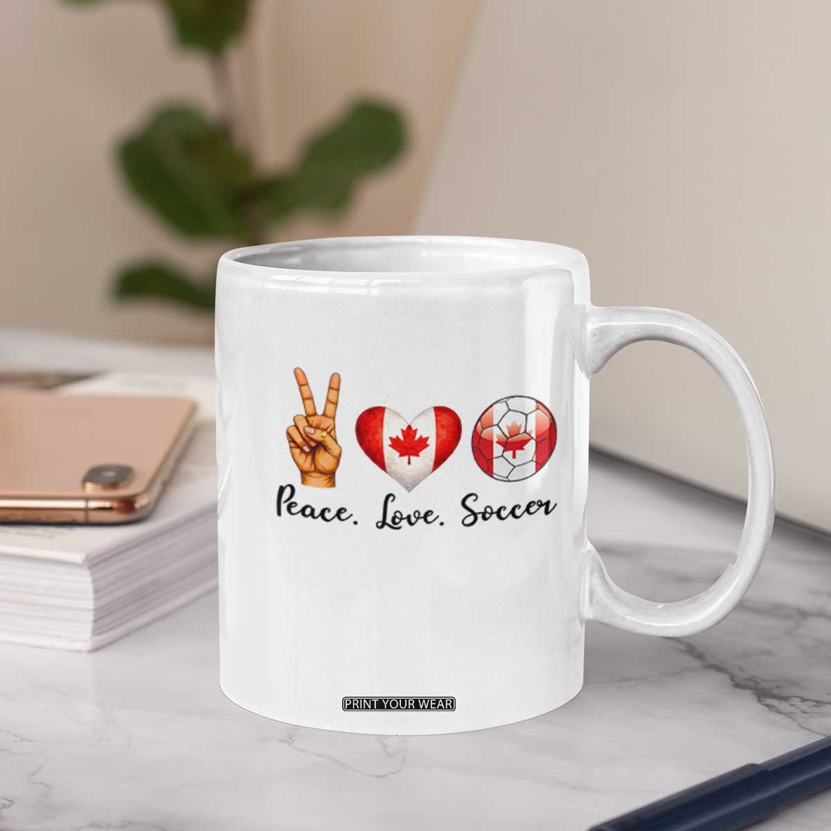 Peace Love Soccer Coffee Mug Proud Canadian Fan Gift TS12 Print Your Wear