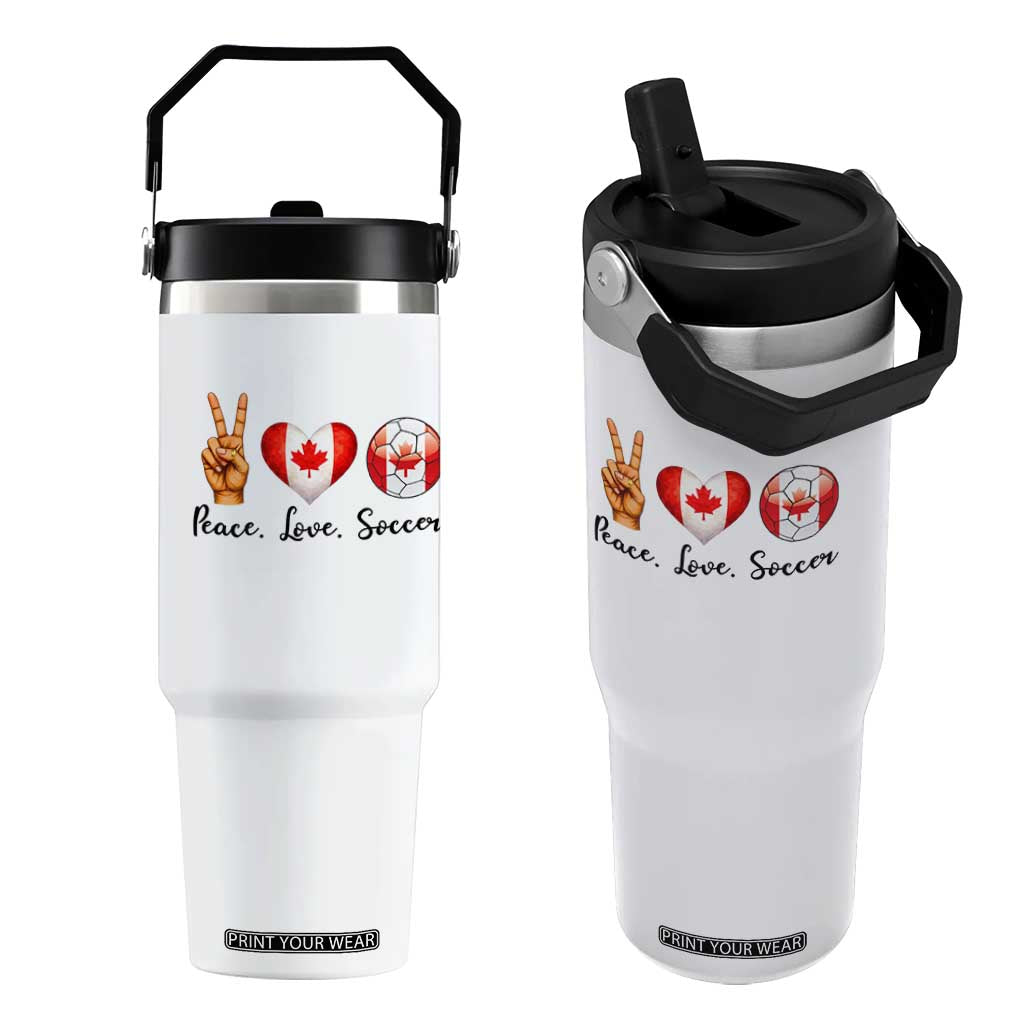 Peace Love Soccer Flip Straw Tumbler Proud Canadian Fan Gift TS12 One Size: 30 oz White Print Your Wear