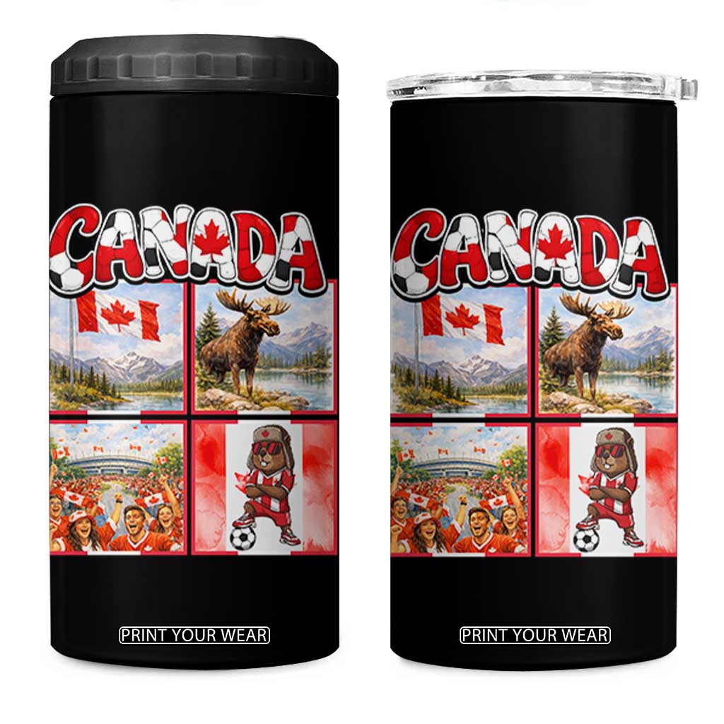 Proud Canada National Soccer Fan 2026 Gift 4 in 1 Can Cooler Tumbler TS12 One Size: 16 oz Black Print Your Wear