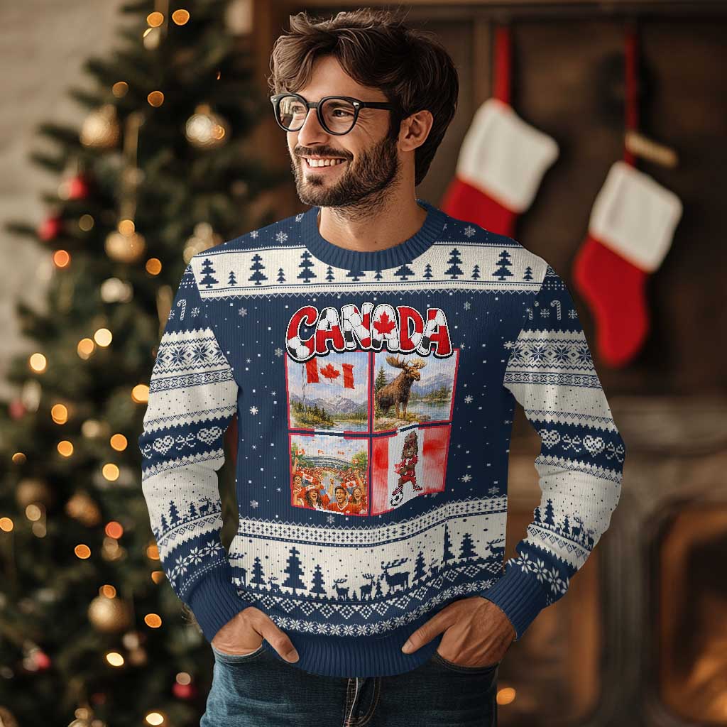 Proud Canada National Soccer Fan 2026 Gift Ugly Christmas Sweater TS12 Navy Beige Print Your Wear