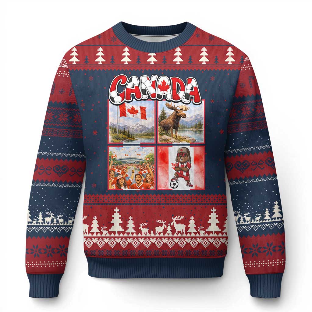 Proud Canada National Soccer Fan 2026 Gift Ugly Christmas Sweater TS12 Navy Red Print Your Wear