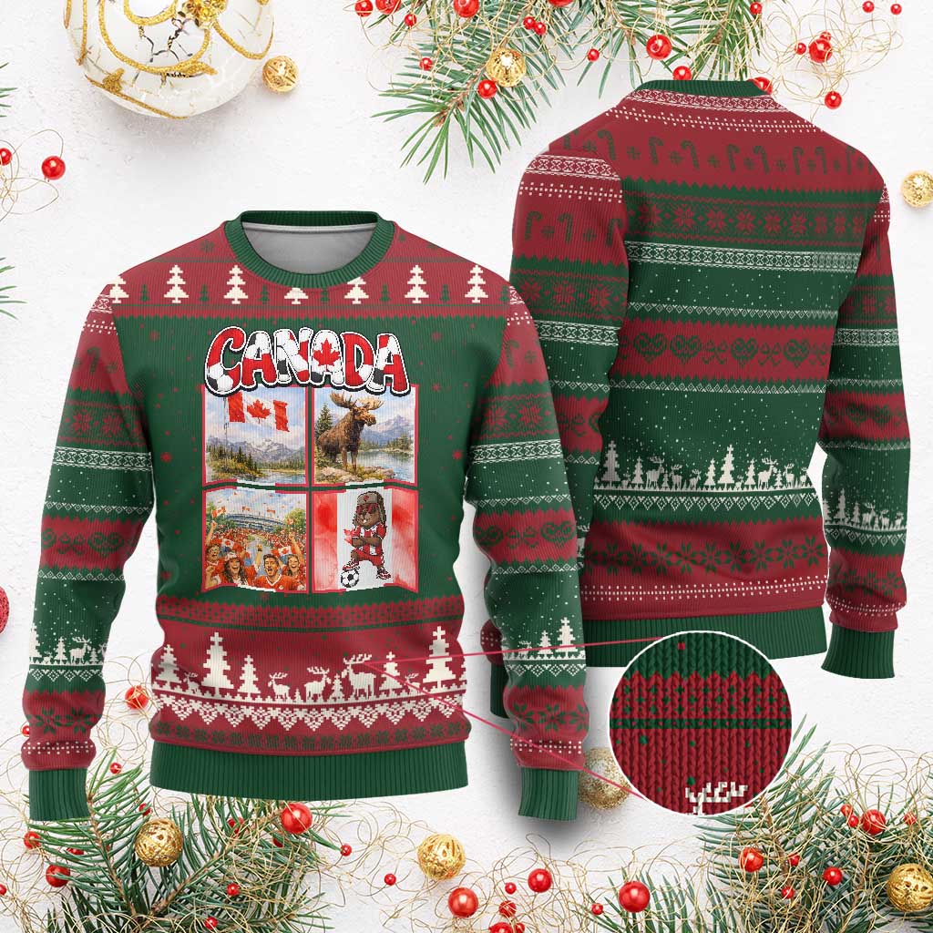 Proud Canada National Soccer Fan 2026 Gift Ugly Christmas Sweater TS12 Red Green Print Your Wear