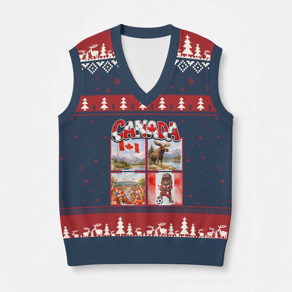 Proud Canada National Soccer Fan 2026 Gift V-Neck Knit Sweater Vest TS12 Navy Red Print Your Wear