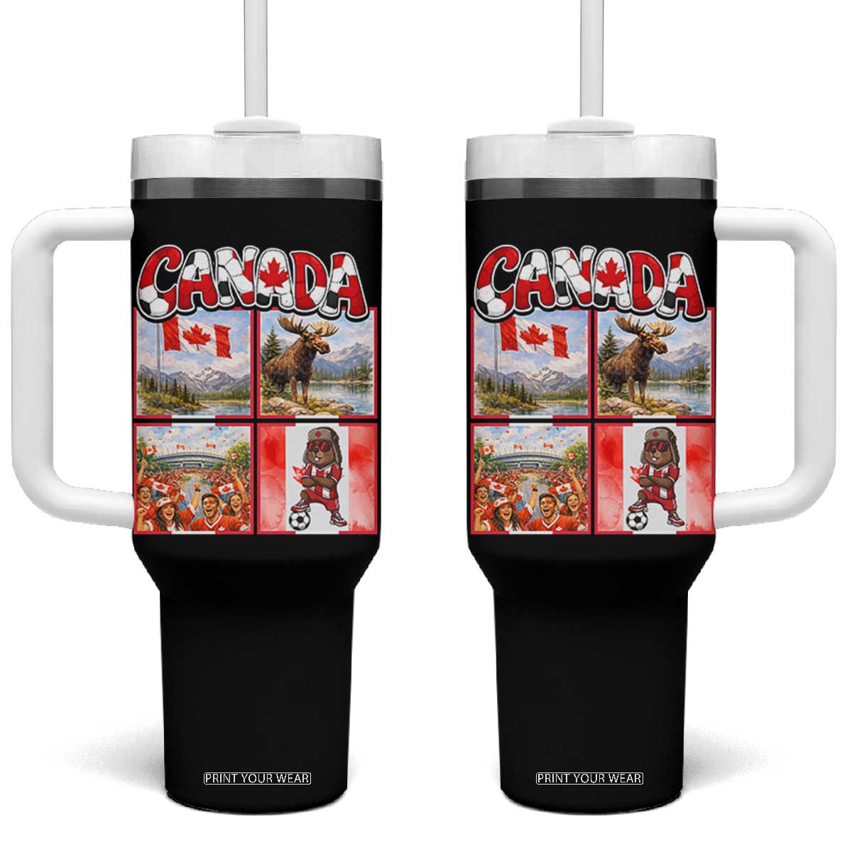 Proud Canada National Soccer Fan 2026 Gift Tumbler With Handle TS12 One Size: 40 oz Black Print Your Wear