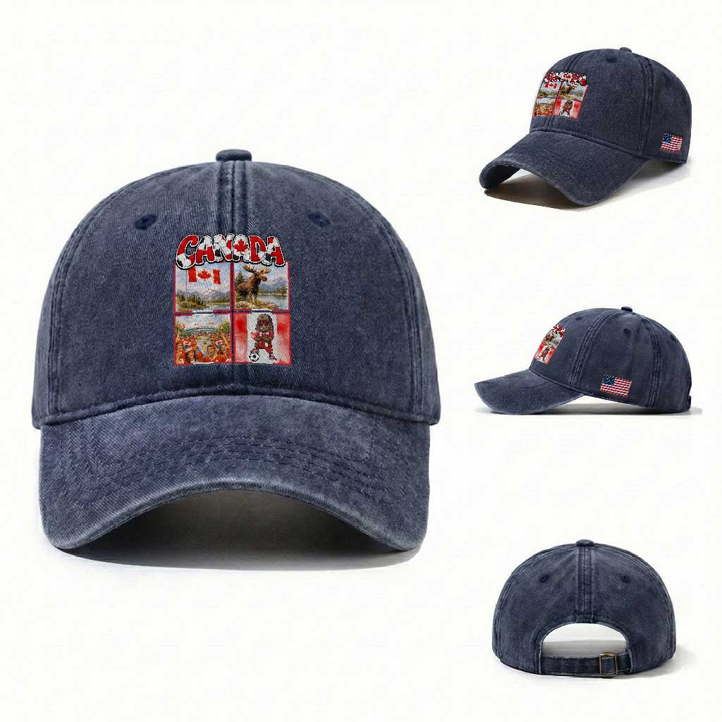 Proud Canada National Soccer Fan 2026 Gift Washed Cotton Baseball Cap TS12 Washed Cap Universal Fit Navy Print Your Wear