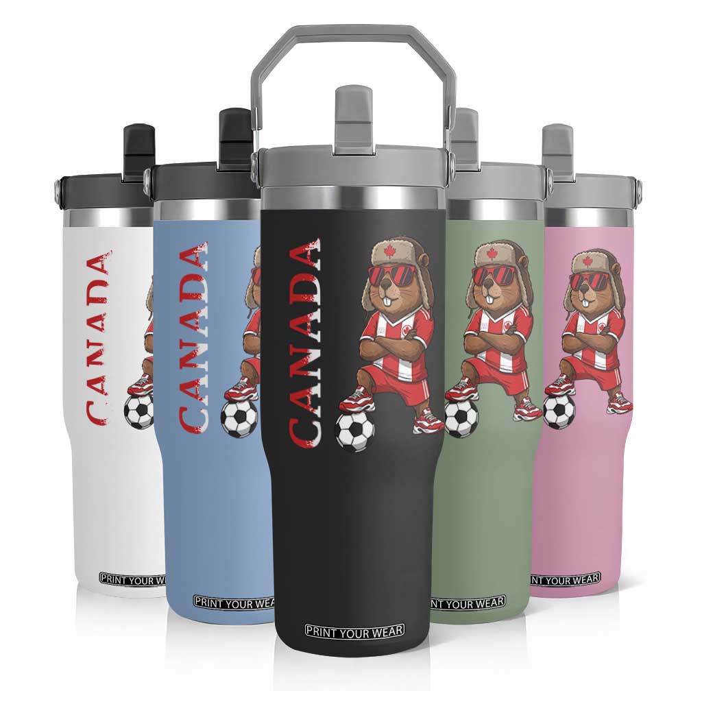 Proud Canada Soccer Beaver Flip Straw Tumbler Funny Football Fan Gift TS12 Print Your Wear
