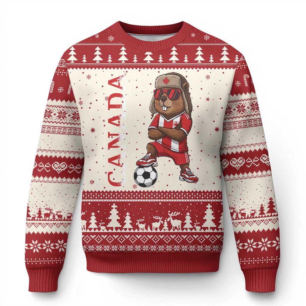 Proud Canada Soccer Beaver Ugly Christmas Sweater Funny Football Fan Gift TS12 Beige Red Print Your Wear