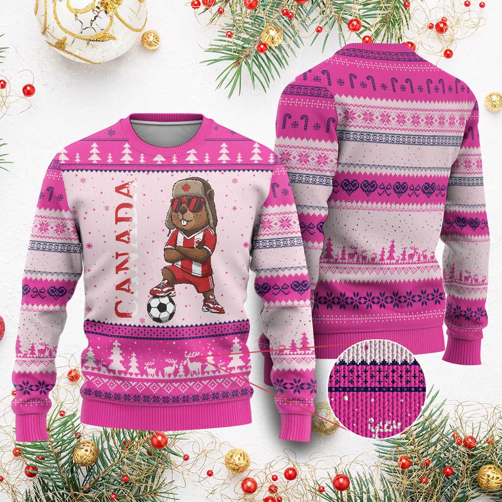 Proud Canada Soccer Beaver Ugly Christmas Sweater Funny Football Fan Gift TS12 Hot Pink Print Your Wear