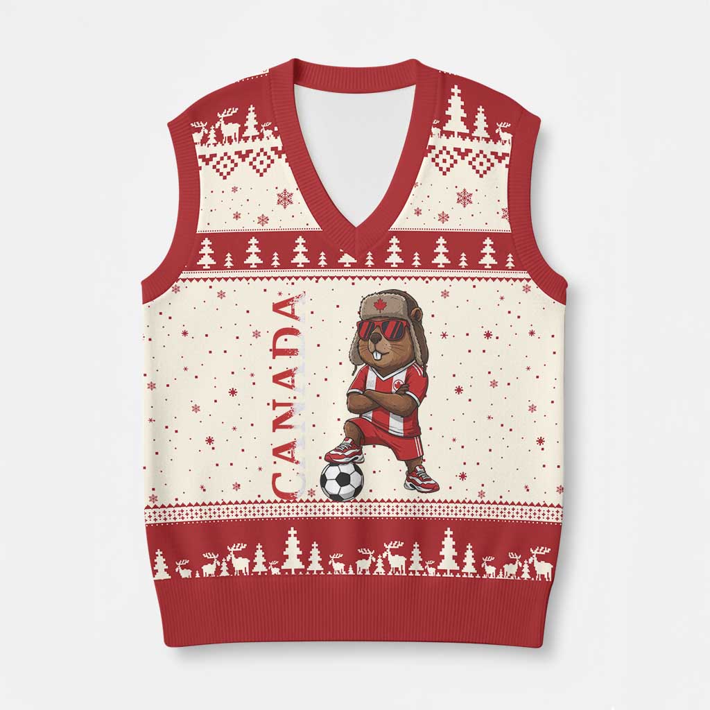 Proud Canada Soccer Beaver V-Neck Knit Sweater Vest Funny Football Fan Gift TS12 Beige Red Print Your Wear
