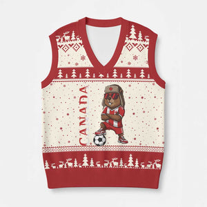 Proud Canada Soccer Beaver V-Neck Knit Sweater Vest Funny Football Fan Gift TS12 Beige Red Print Your Wear