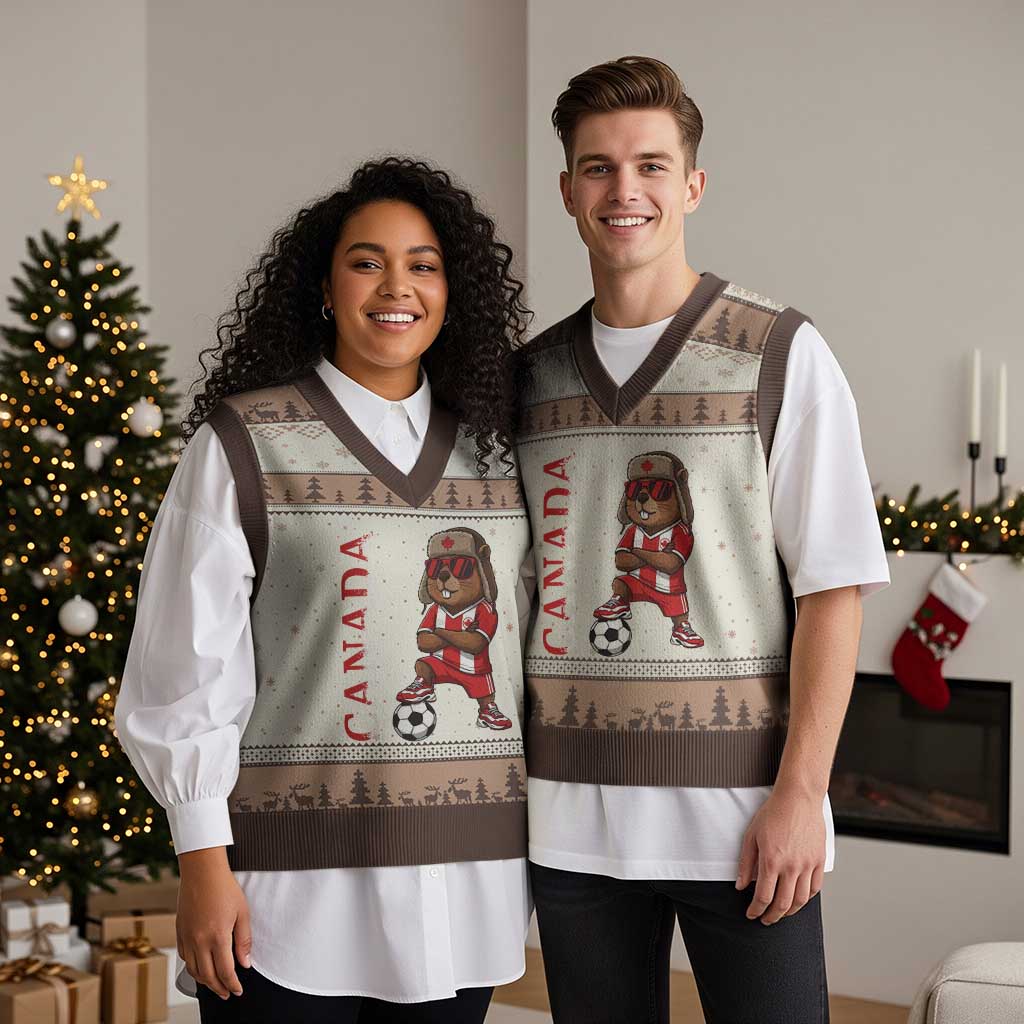 Proud Canada Soccer Beaver V-Neck Knit Sweater Vest Funny Football Fan Gift TS12 Mocha Mousse Print Your Wear