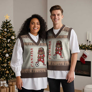 Proud Canada Soccer Beaver V-Neck Knit Sweater Vest Funny Football Fan Gift TS12 Mocha Mousse Print Your Wear