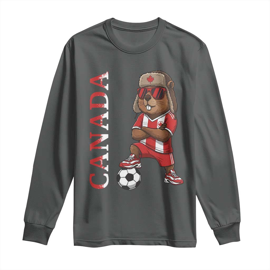 Proud Canada Soccer Beaver Long Sleeve Shirt Funny Football Fan Gift TS12 Dark Heather Print Your Wear