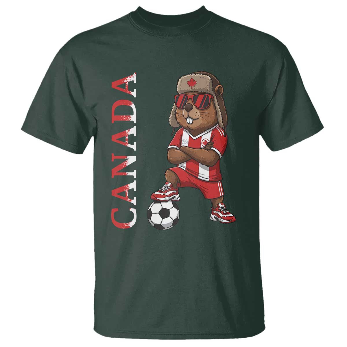 Proud Canada Soccer Beaver T Shirt Funny Football Fan Gift TS12 Dark Forest Green Print Your Wear