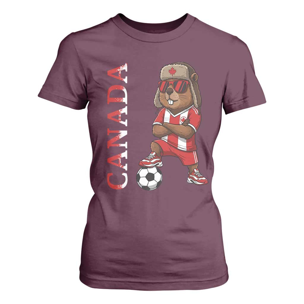 Proud Canada Soccer Beaver T Shirt For Women Funny Football Fan Gift TS12 Maroon Print Your Wear