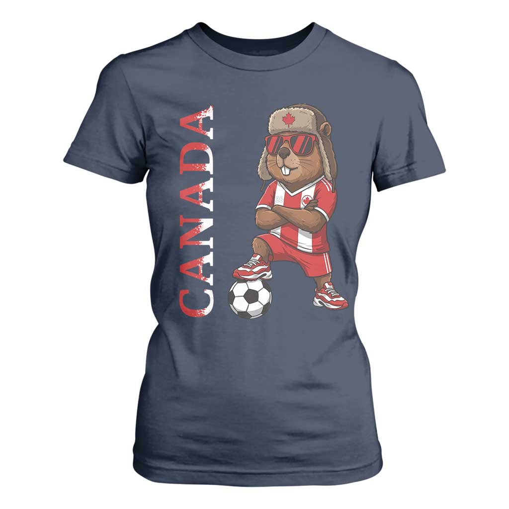 Proud Canada Soccer Beaver T Shirt For Women Funny Football Fan Gift TS12 Navy Print Your Wear
