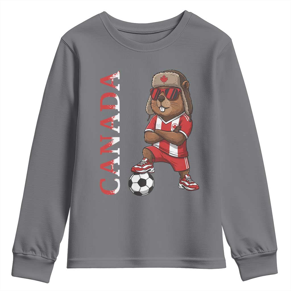 Proud Canada Soccer Beaver Youth Sweatshirt Funny Football Fan Gift TS12 Charcoal Print Your Wear