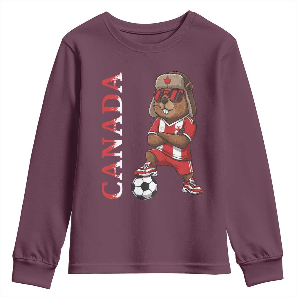 Proud Canada Soccer Beaver Youth Sweatshirt Funny Football Fan Gift TS12 Maroon Print Your Wear