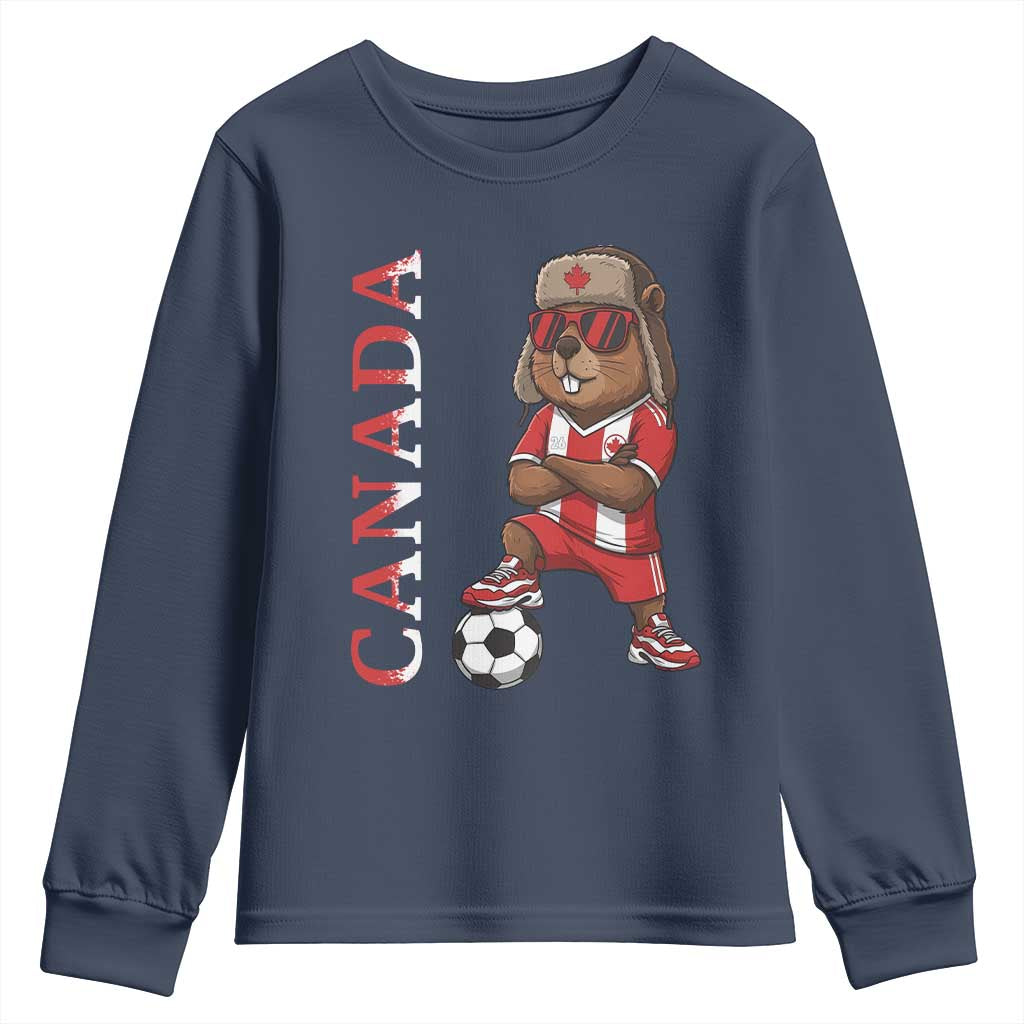 Proud Canada Soccer Beaver Youth Sweatshirt Funny Football Fan Gift TS12 Navy Print Your Wear