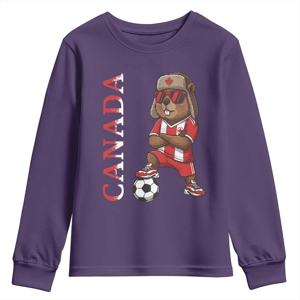 Proud Canada Soccer Beaver Youth Sweatshirt Funny Football Fan Gift TS12 Purple Print Your Wear