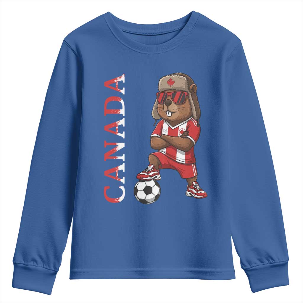 Proud Canada Soccer Beaver Youth Sweatshirt Funny Football Fan Gift TS12 Royal Blue Print Your Wear