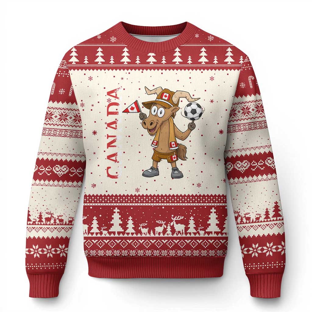 Proud Canada Soccer Moose Ugly Christmas Sweater Canadian Football Fan TS12 Beige Red Print Your Wear