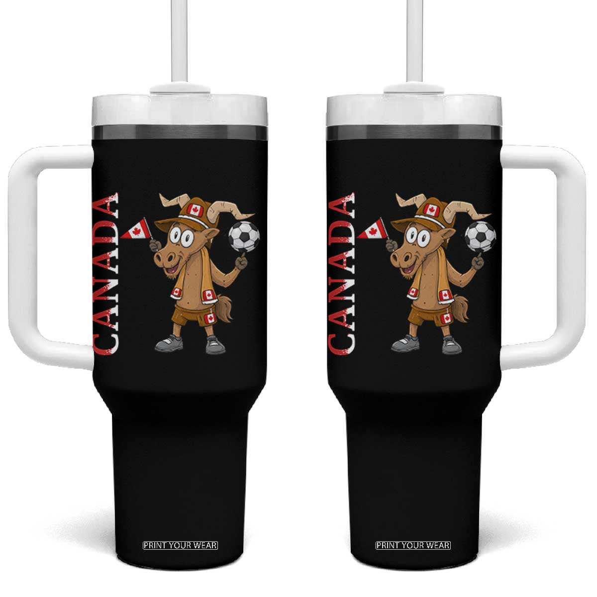 Proud Canada Soccer Moose Tumbler With Handle Canadian Football Fan TS12 One Size: 40 oz Black Print Your Wear