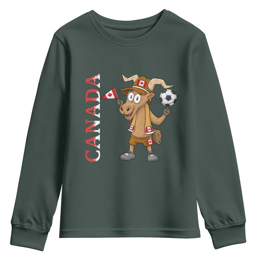 Proud Canada Soccer Moose Youth Sweatshirt Canadian Football Fan TS12 Dark Forest Green Print Your Wear