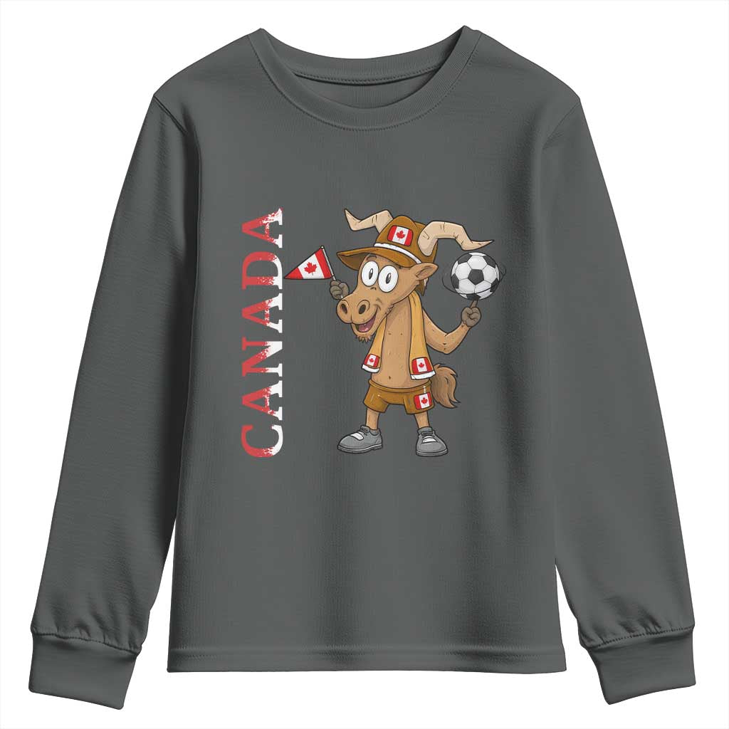 Proud Canada Soccer Moose Youth Sweatshirt Canadian Football Fan TS12 Dark Heather Print Your Wear