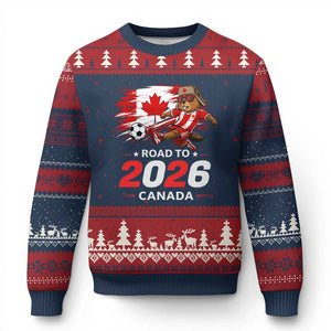 Proud Canada Soccer Beaver Ugly Christmas Sweater Road To 2026 TS12 Navy Red Print Your Wear