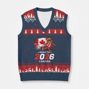Proud Canada Soccer Beaver V-Neck Knit Sweater Vest Road To 2026 TS12 Navy Red Print Your Wear