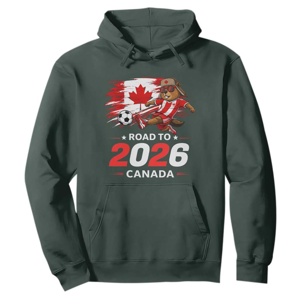 Proud Canada Soccer Beaver Hoodie Road To 2026 TS12 Dark Forest Green Print Your Wear