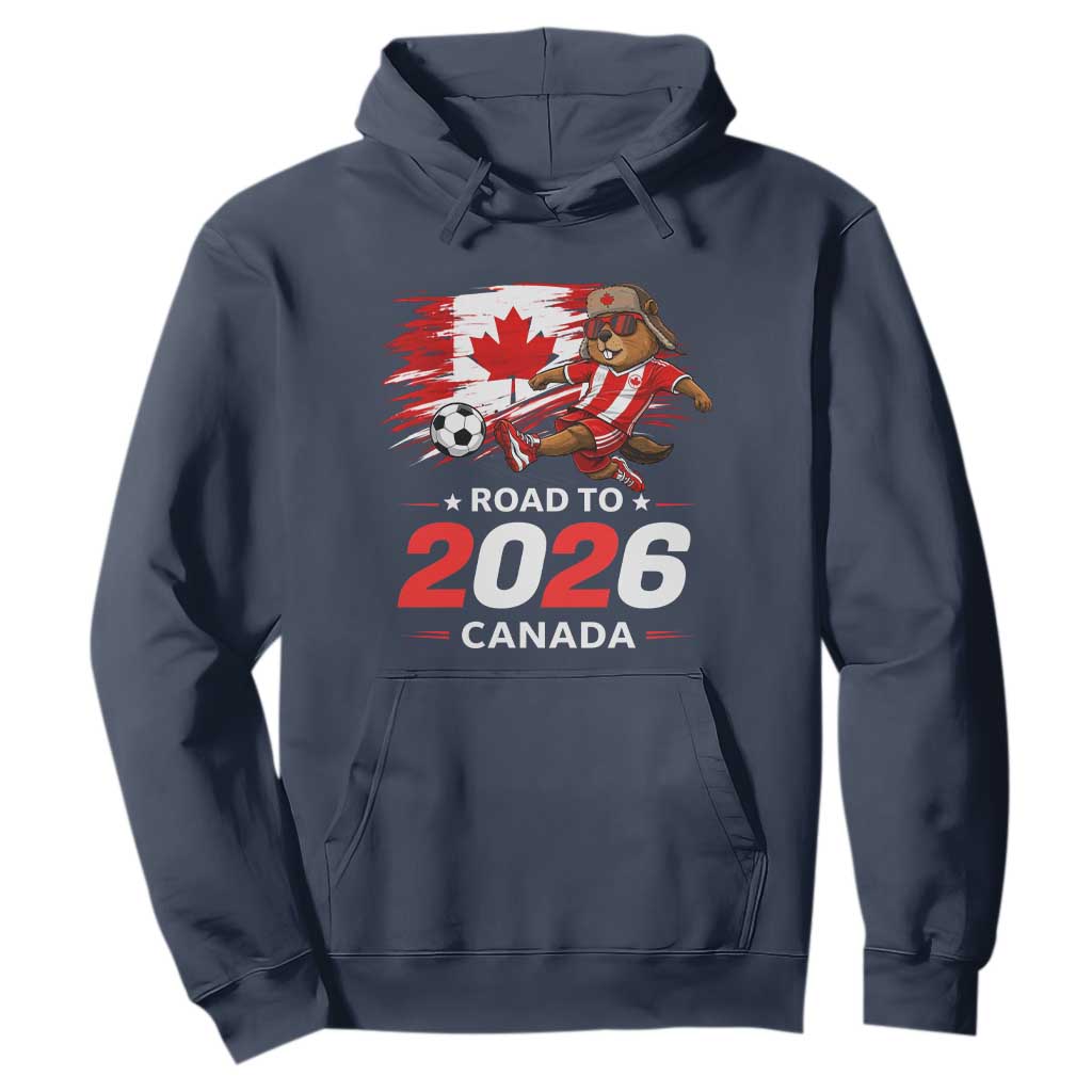 Proud Canada Soccer Beaver Hoodie Road To 2026 TS12 Navy Print Your Wear