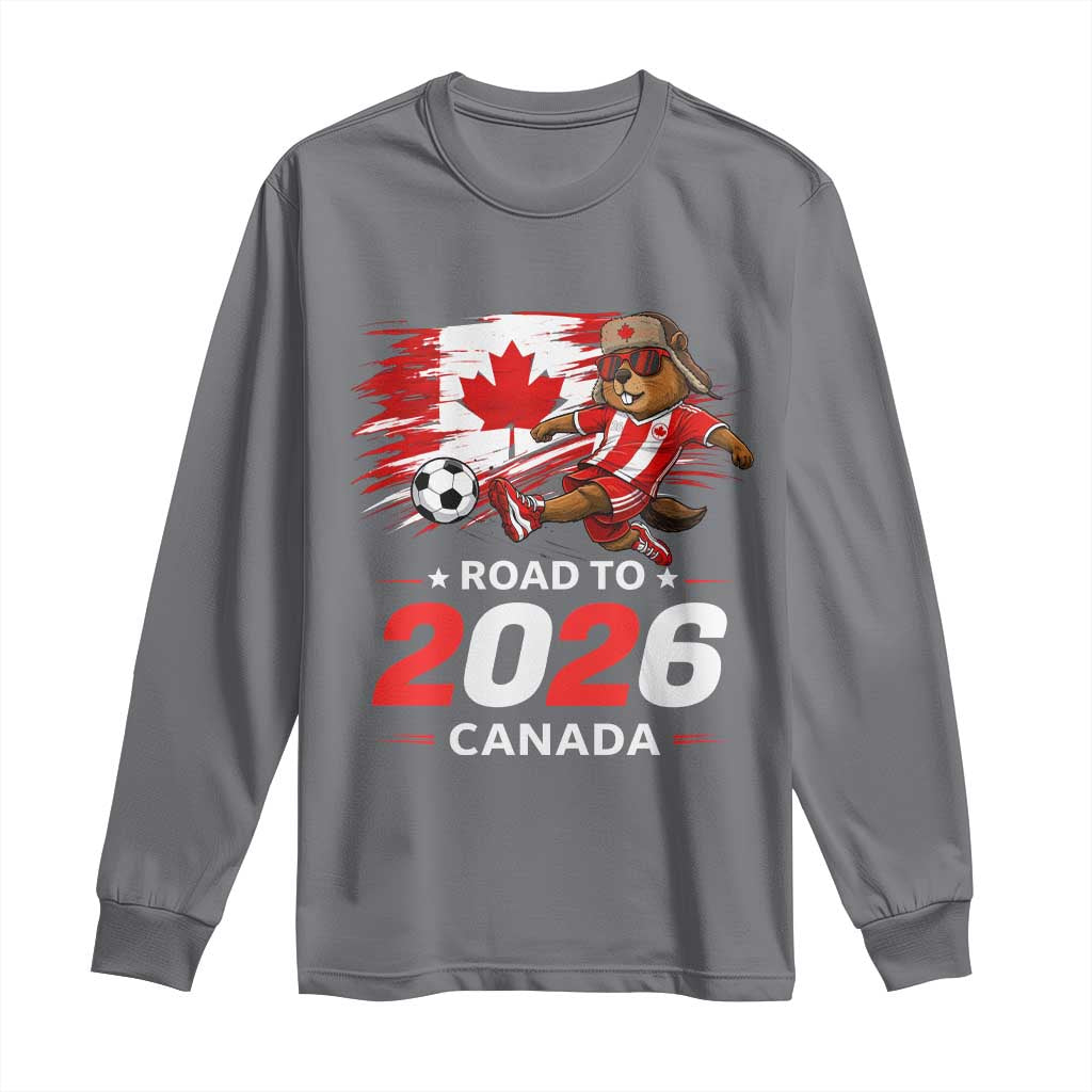 Proud Canada Soccer Beaver Long Sleeve Shirt Road To 2026 TS12 Charcoal Print Your Wear