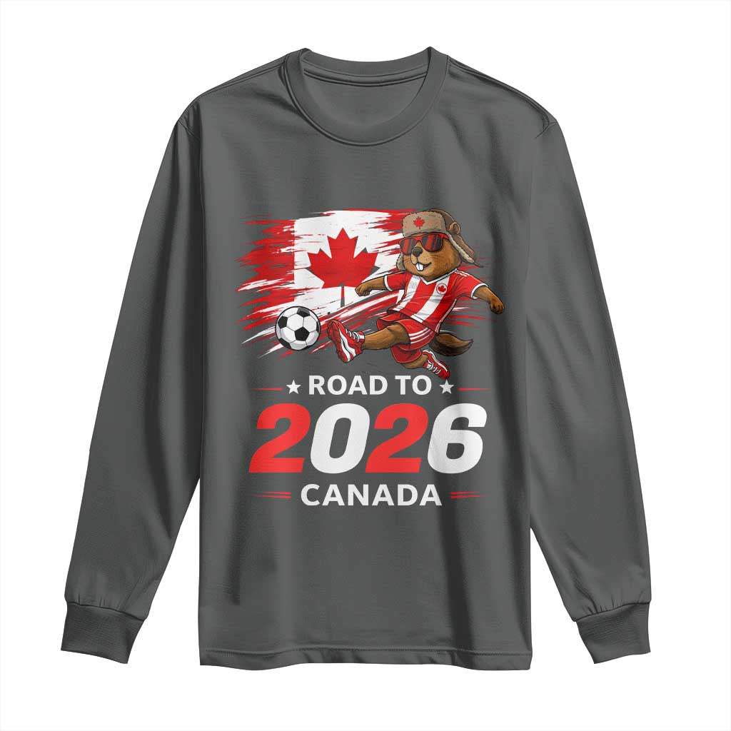 Proud Canada Soccer Beaver Long Sleeve Shirt Road To 2026 TS12 Dark Heather Print Your Wear