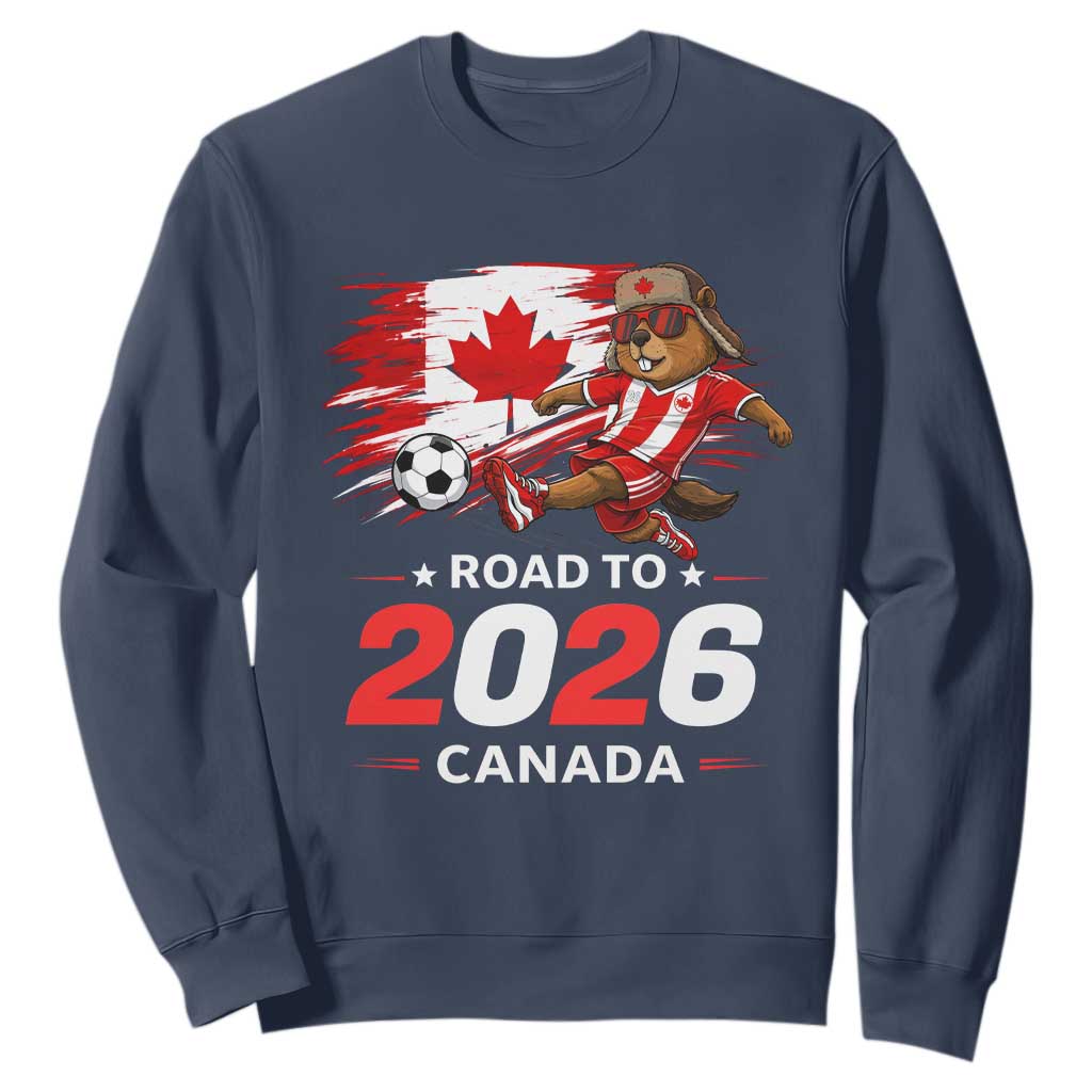 Proud Canada Soccer Beaver Sweatshirt Road To 2026 TS12 Navy Print Your Wear