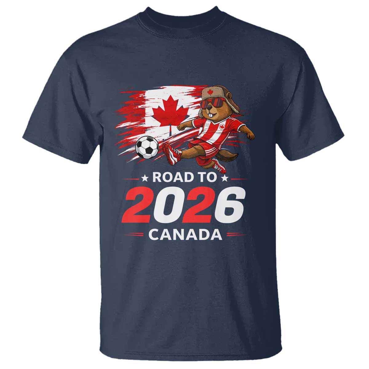 Proud Canada Soccer Beaver T Shirt Road To 2026 TS12 Navy Print Your Wear